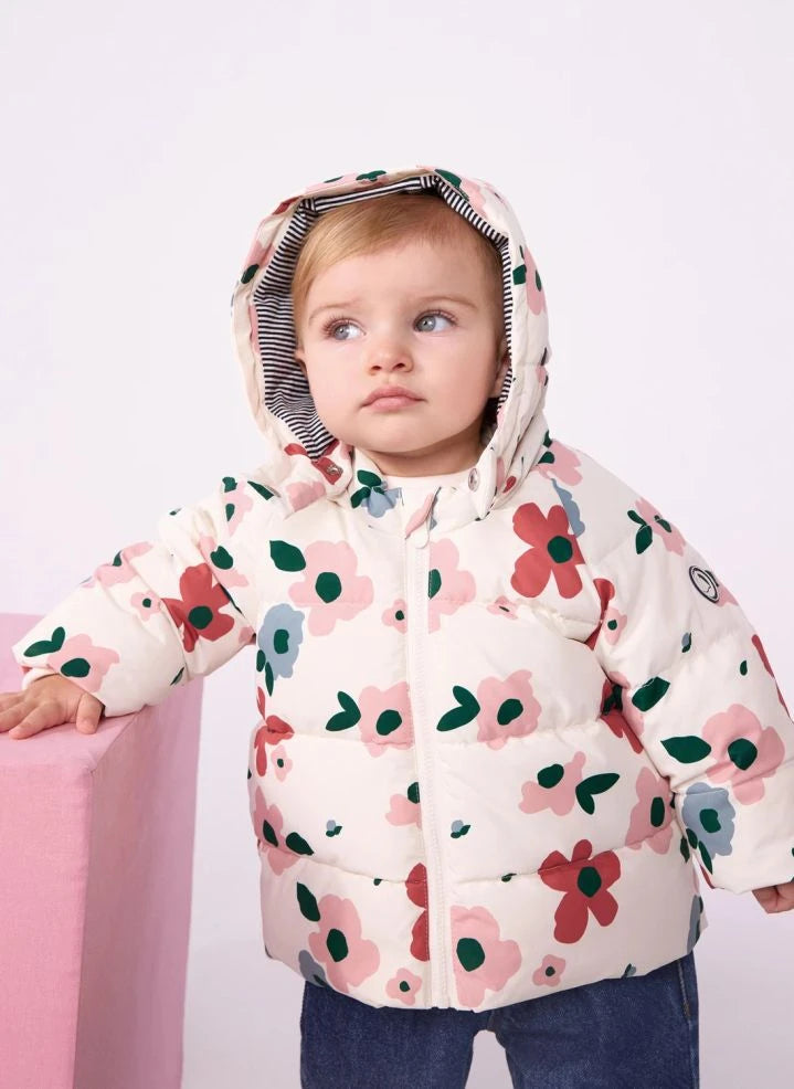 Petit Bateau - Bebek Çiçek Desenli Şişme Mont | Ecru