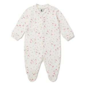 Sleepy Doe - Organic Cotton, Footed Floral Pajamas | White