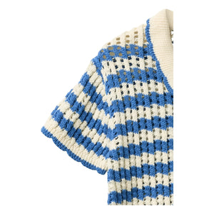 Copenhagen Colors - Organic Cotton Crochet Short Sleeve Cardigan | Azure blue