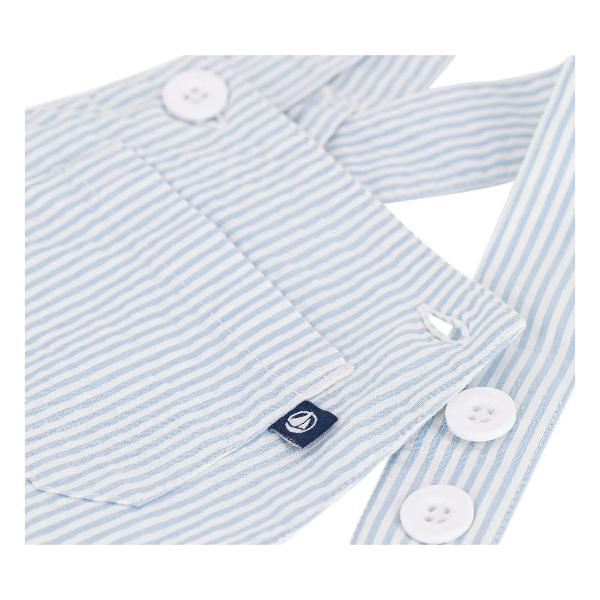 Petit Bateau - Striped Seersucker Organic Cotton Short Overalls | Light Blue