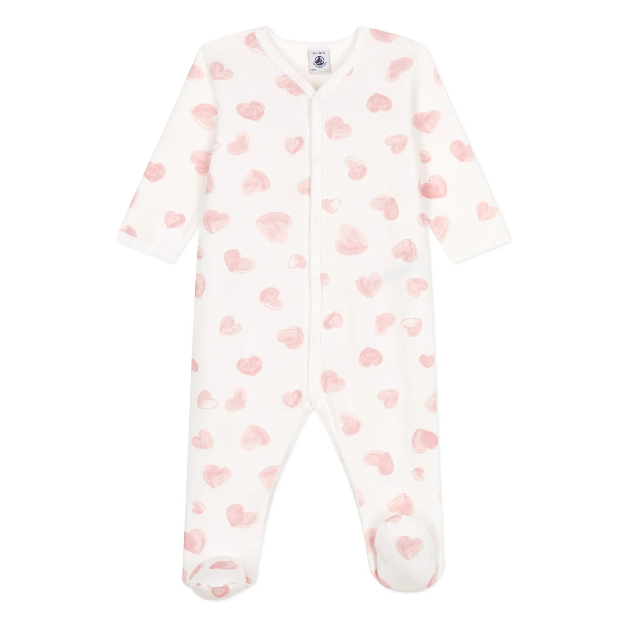 Petit Bateau - Sleep Well Pajama with Thick Hearts Organic Cotton | Pink