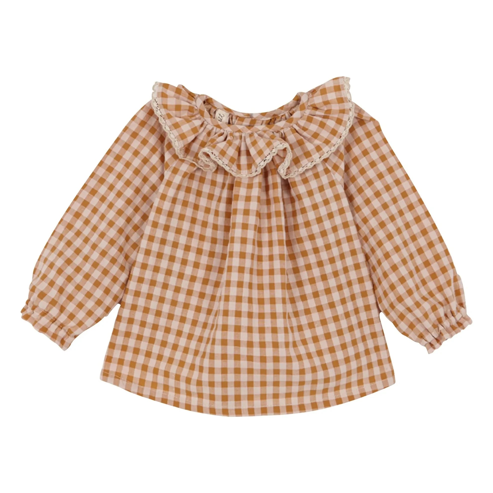 birinit - Organic cotton Vichy blouse and bloomer set | Caramel