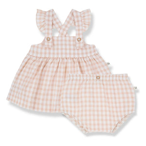 1+ in the family - Rodhes Vichy Seersucker Dress & Pantyhose Set | Beige pink