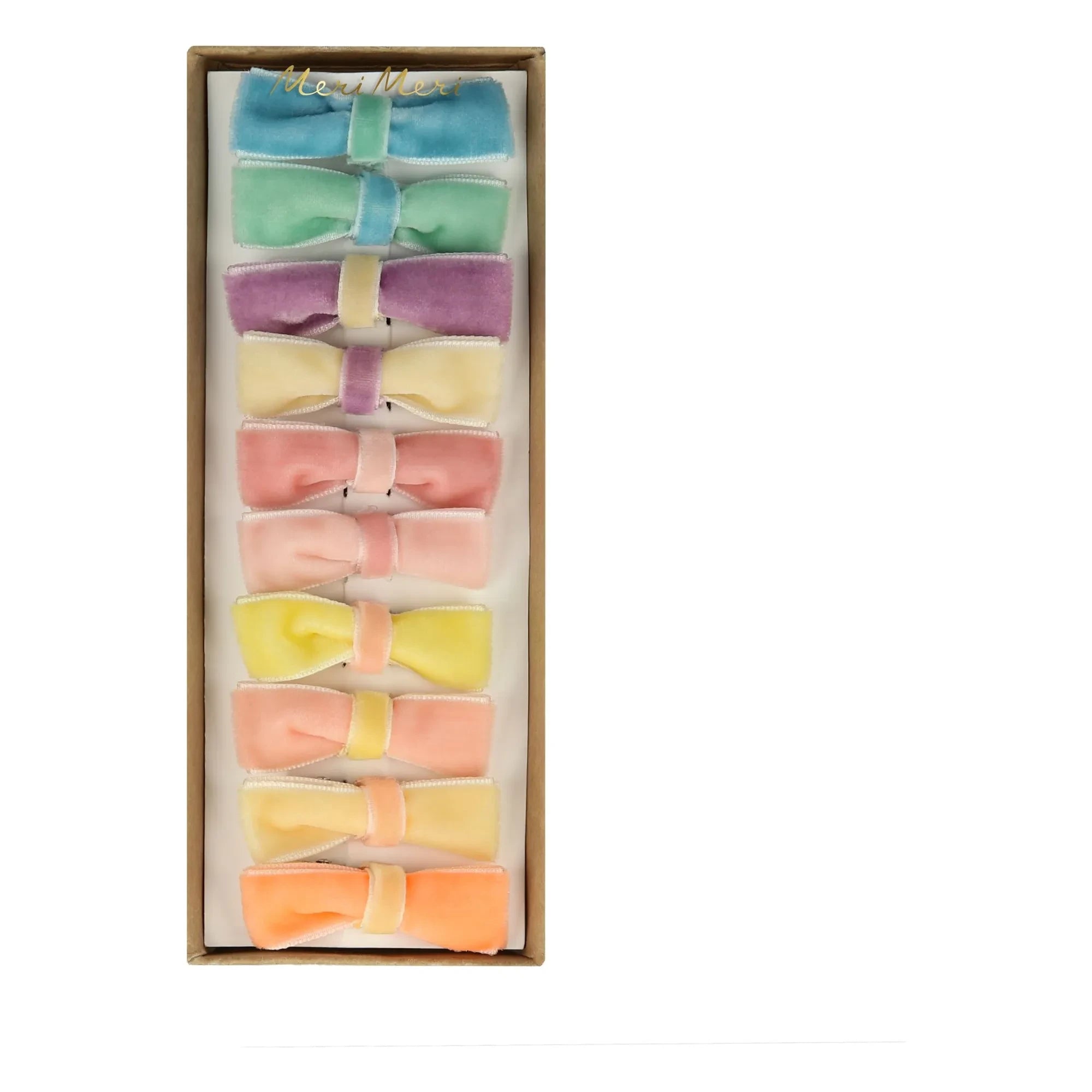 Meri Meri - Velvet Bow Hair Clips - 10-Pack | Pastel