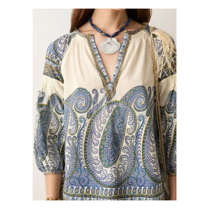 Boteh - Arcadia Cotton Gathered Blouse | Lapis Lazuli