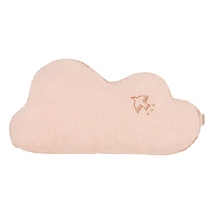 Nobodinoz - Cloud Pillow with Bird Embroidery - French Linen | Dust Pink