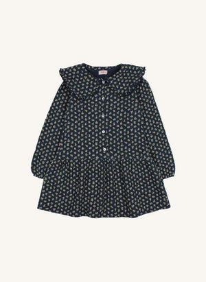 Búho - Organic Cotton Flower Cottage Claudine Neck Dress | Navy Blue