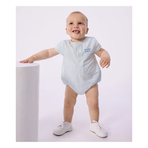 Petit Bateau - Striped Seersucker Organic Cotton jumpsuit | Light Blue