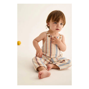 Cozmo - Organic cotton striped Ranger dungarees | Cream