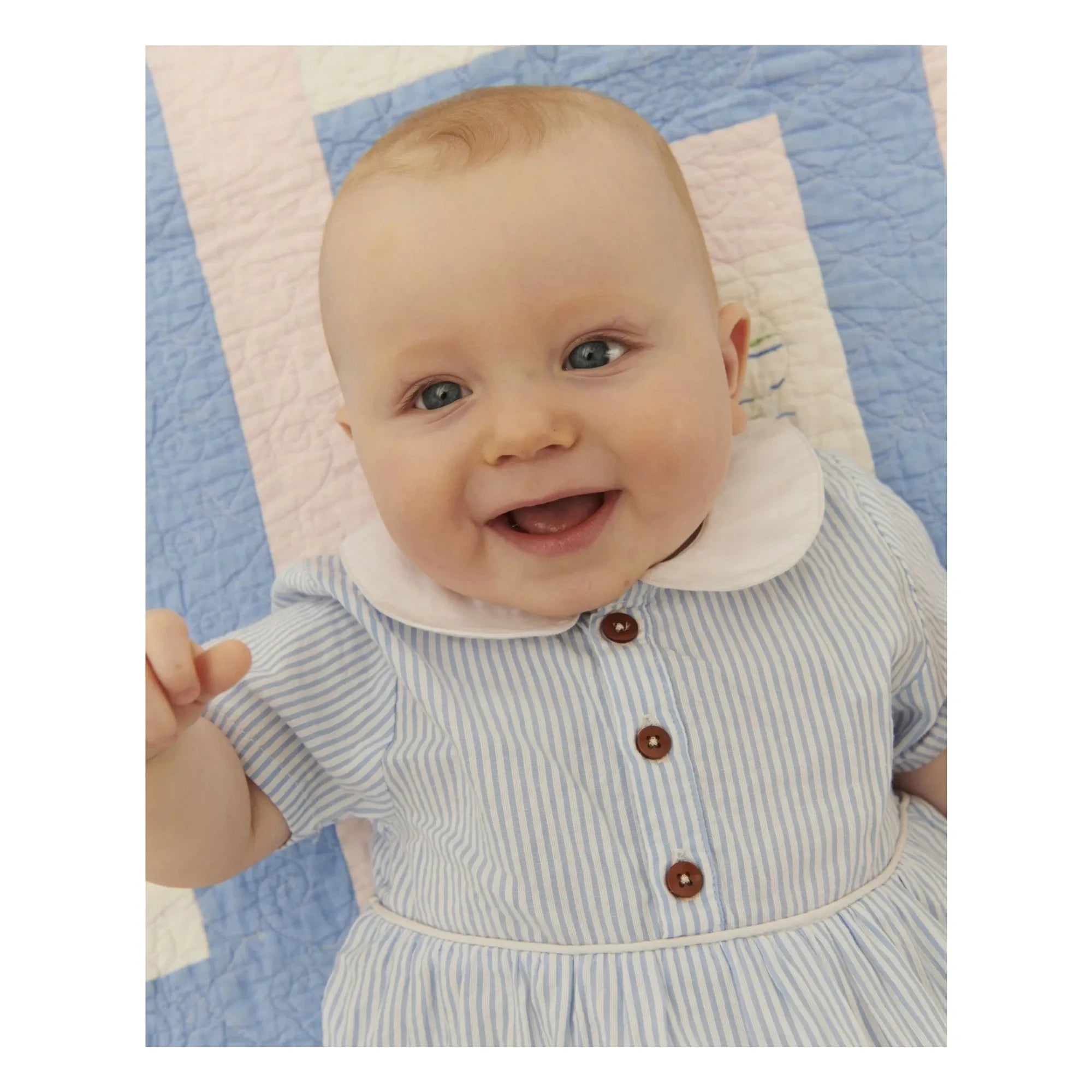 Copenhagen Colors - Organic Cotton Striped Peter Pan Collar Romper | Light Blue