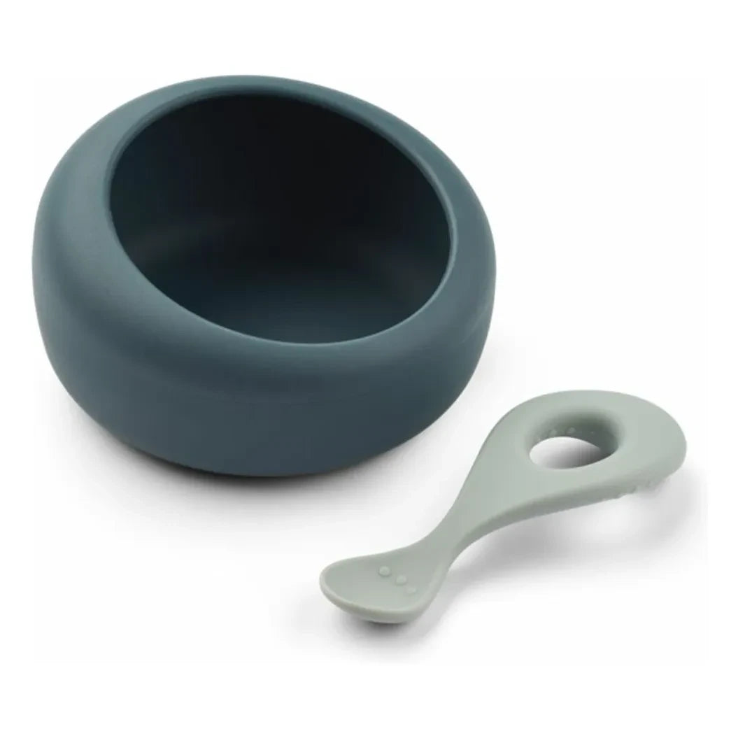 Liewood - Sparia Silicone Bowl and Spoon | Whale Blue / Dove Blue