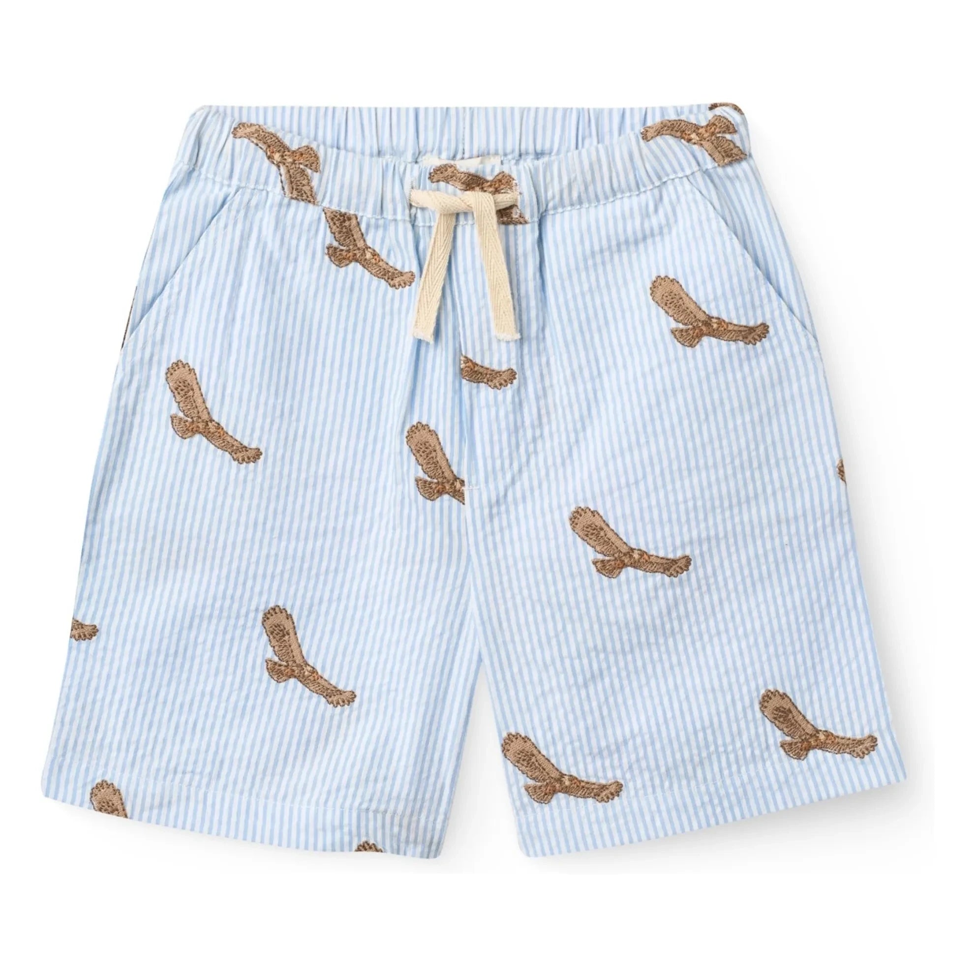 Copenhagen Colors - Eagles Seersucker Organic Cotton Embroidered Shorts | Light blue