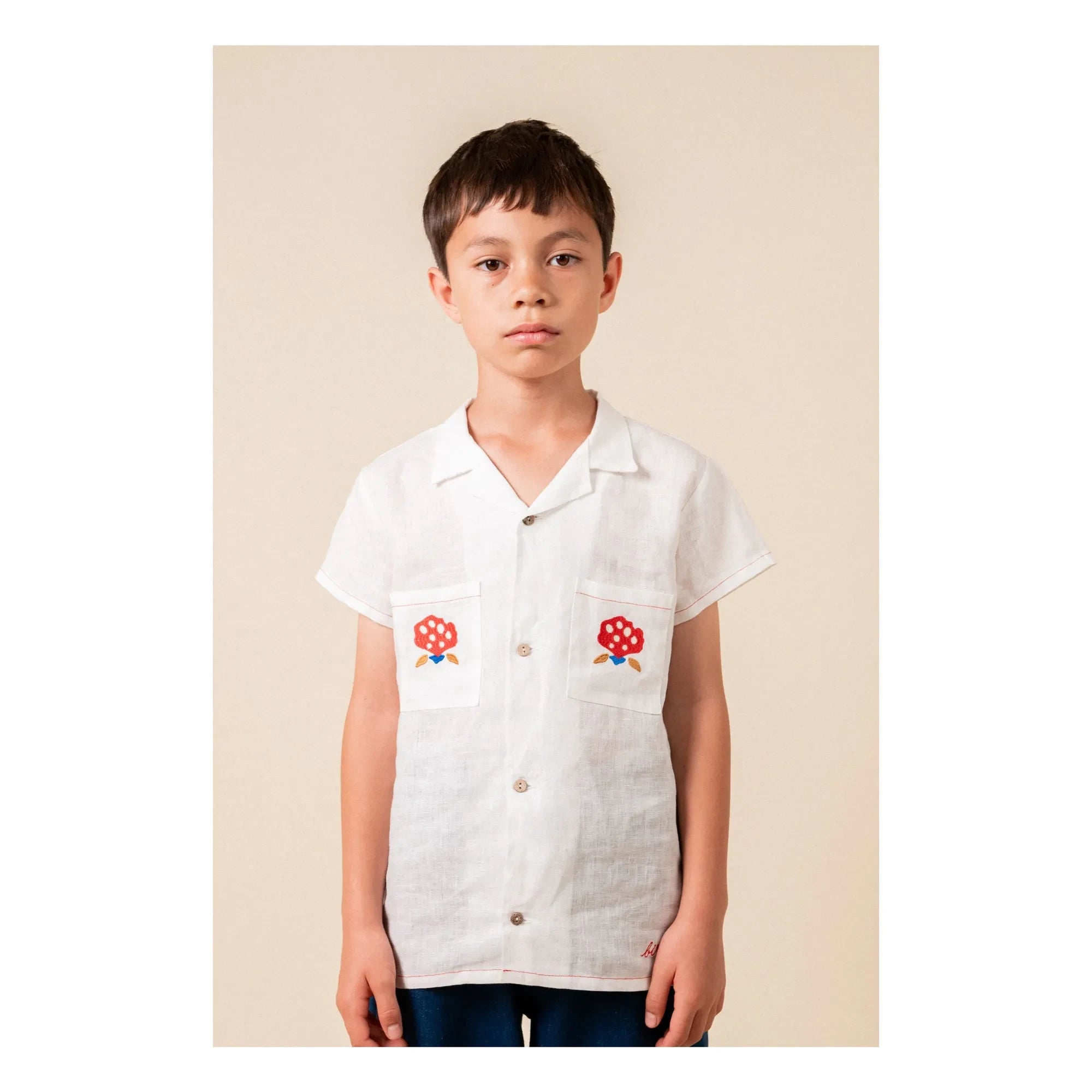 birinit - Linen shirt with embroidered pockets | White