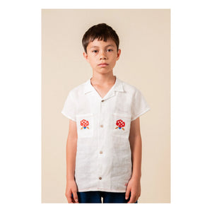 birinit - Linen shirt with embroidered pockets | White