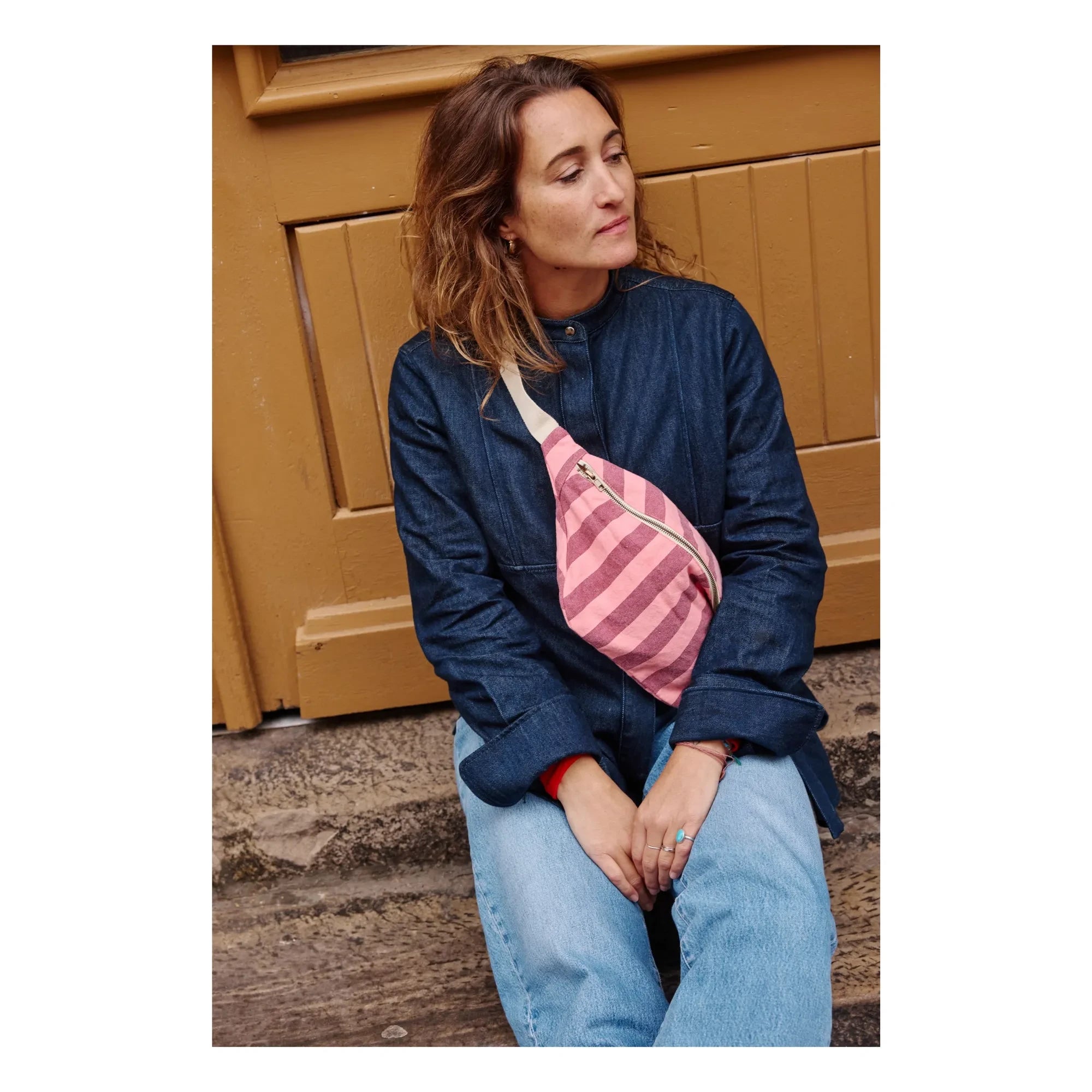 Rose in April - Çizgili bel çantası | Pembe