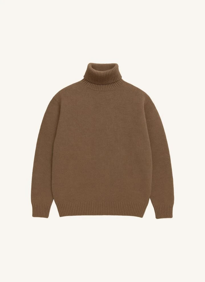 Origin Knitwear - Seamless Wool Turtleneck Sweater | Brown