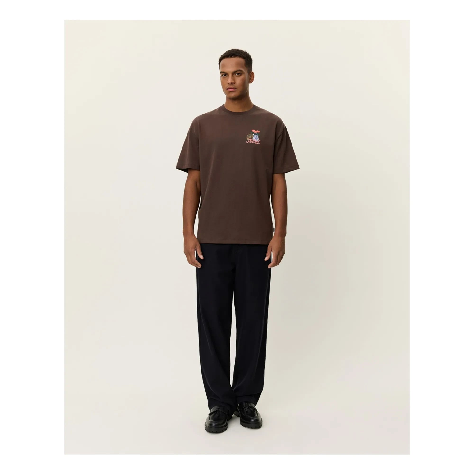 Les Deux - Cole Round Neck Organic Cotton T-Shirt | Brown