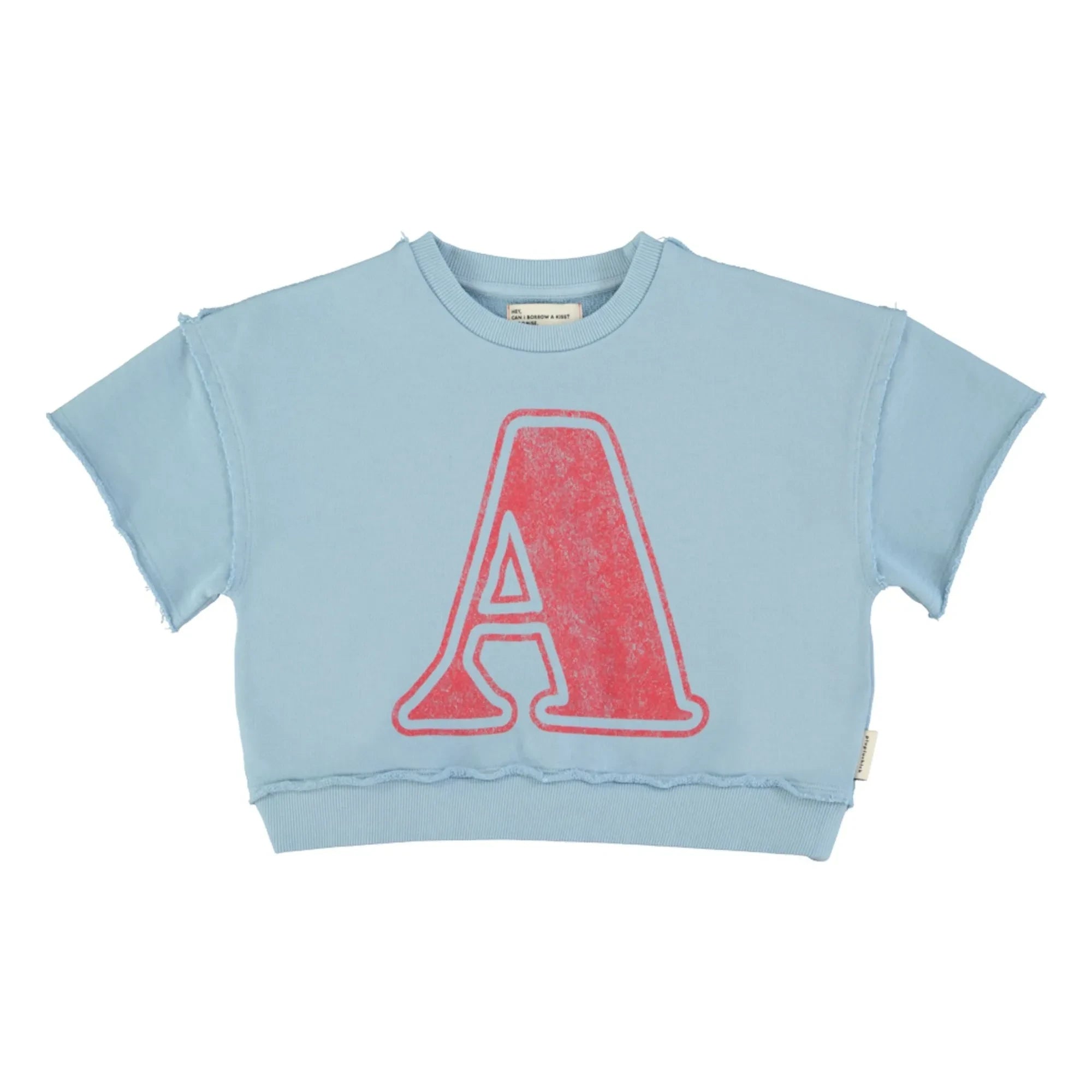 Piupiuchick - Short-sleeved Letter A Organic Cotton Sweatshirt | Light Blue