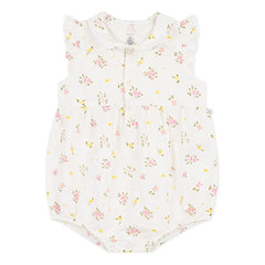 Petit Bateau - Beyaz Seersucker organik pamuk çiçek desenli tulum