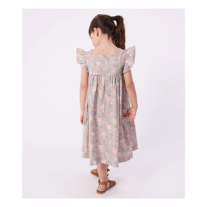 Petit Bateau - Organic Cotton Poplin Floral Sleeveless Dress | Gray Blue