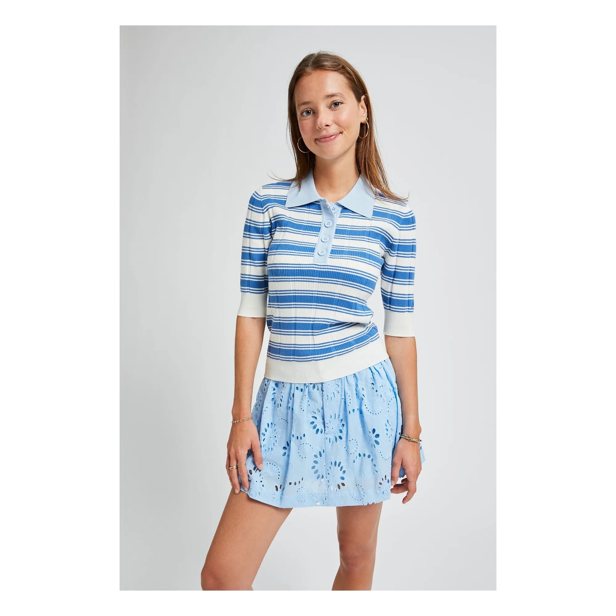 Indee - Verona Striped Ribbed Polo | Blue