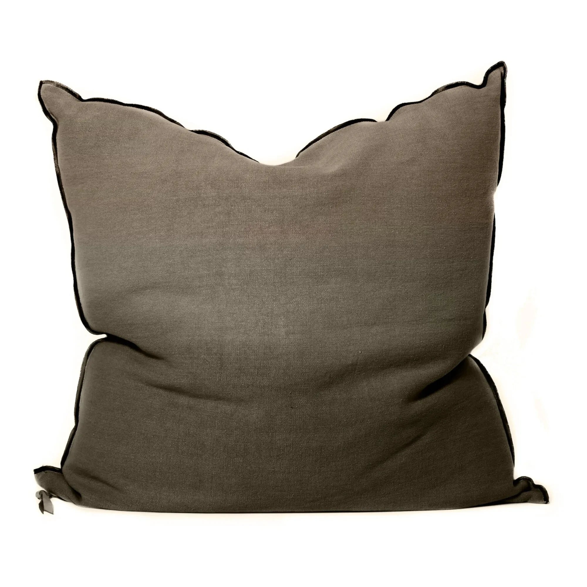 Maison de Vacances - Vice Versa Black Line Stone-Washed Linen Pillow | Khaki