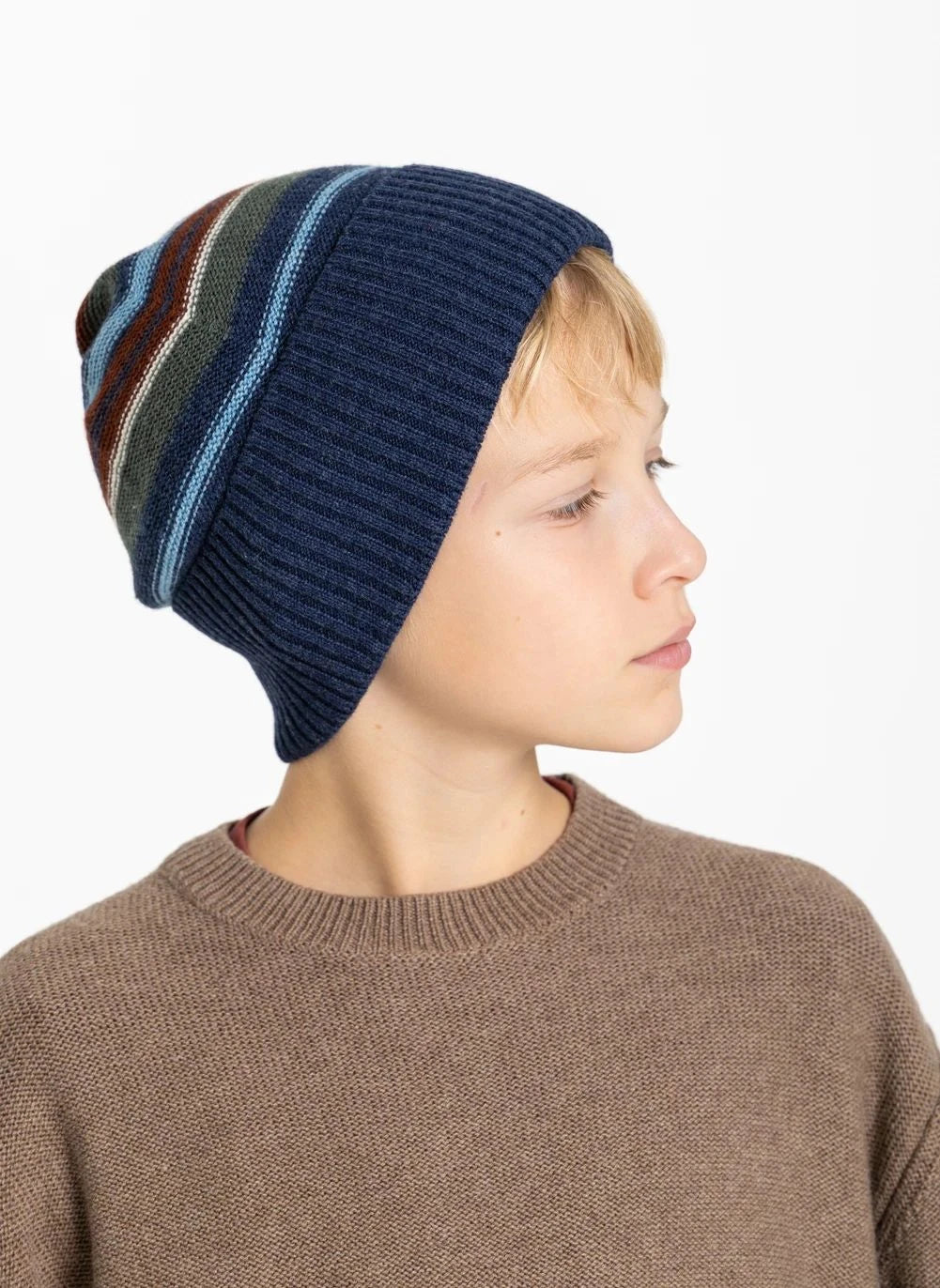 Smallable Kid - Miro Striped Wool Beanie | Blue