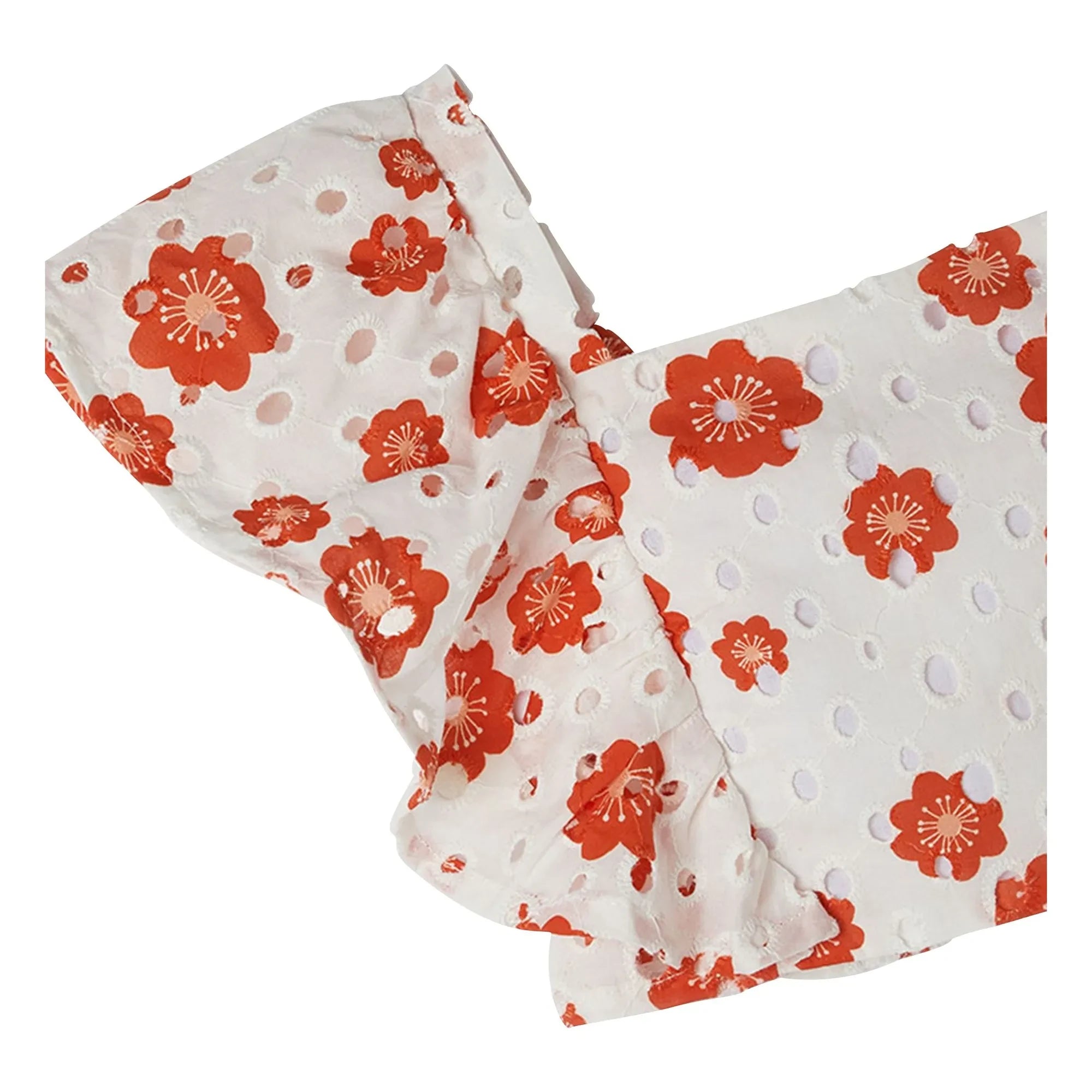Fabula - Gathered Sleeve Floral Embroidery | White