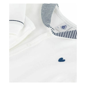 Petit Bateau - Çizgili Yaka Organik Pamuk Pijama | Beyaz