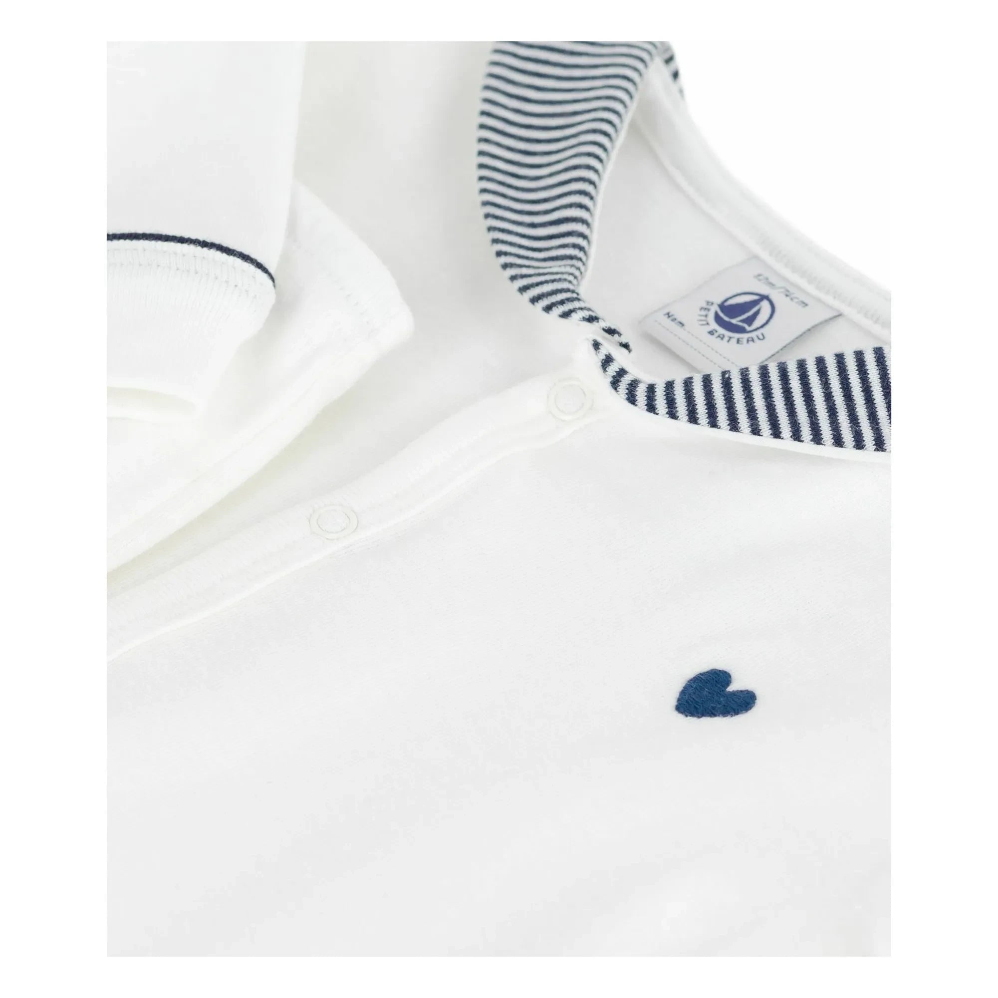 Petit Bateau - Çizgili Yaka Organik Pamuk Pijama | Beyaz