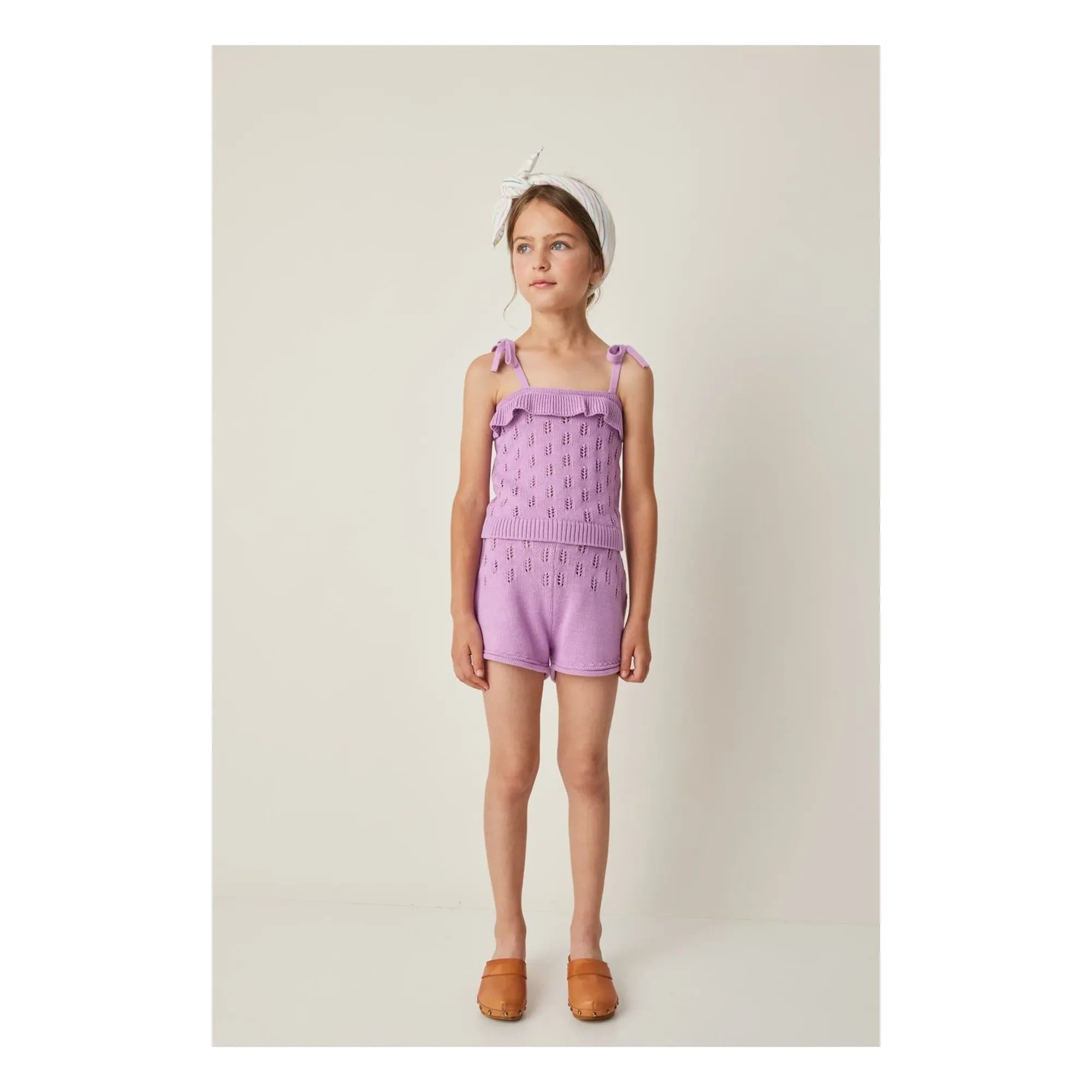 Tocoto Vintage - Knitted Ruffled Top | Lilac
