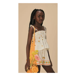 Fabula - Orange Gathered Top | White