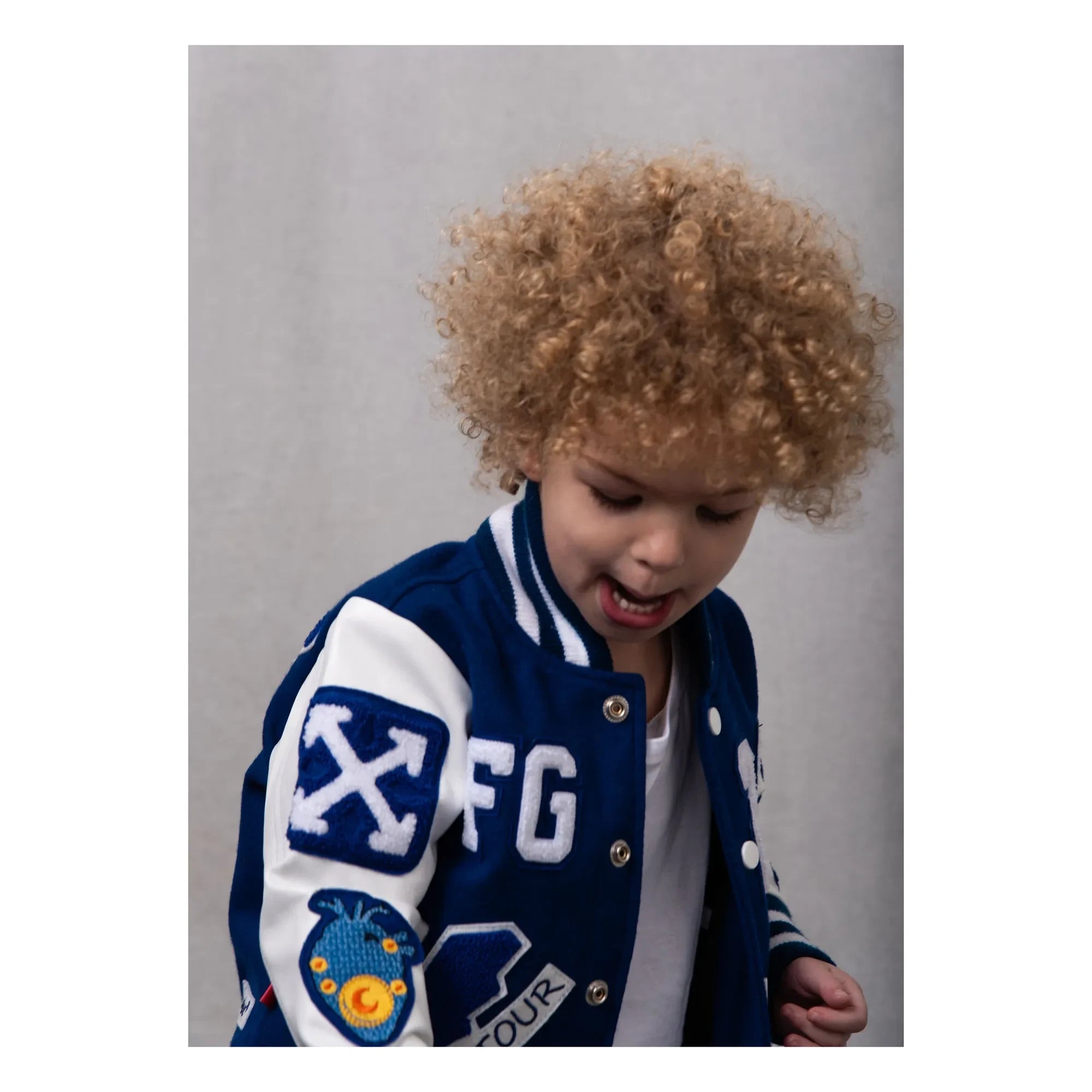 Girl Boy - Leather Patch Awesome Letterman Bomber Jacket | Blue