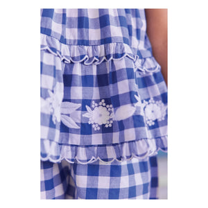 Tartine et Chocolat - Embroidered Top and Checked Shorts Set | Royal Blue