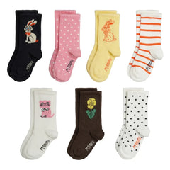 Mini Rodini - 7 Çift Organik Pamuk Bezelye Çorap Paketi | Pembe