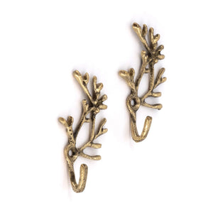 Doing Goods - Marie Cora Recycled Brass Wall Hooks - Set of 2 | Gold Brown