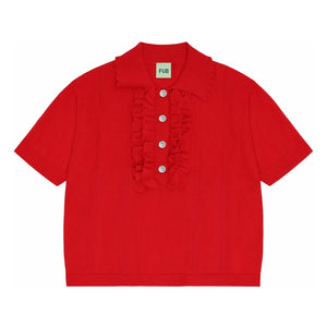 FUB - Volanlı polo tişört Extra Fine Mesh Organik Pamuk | Kırmızı