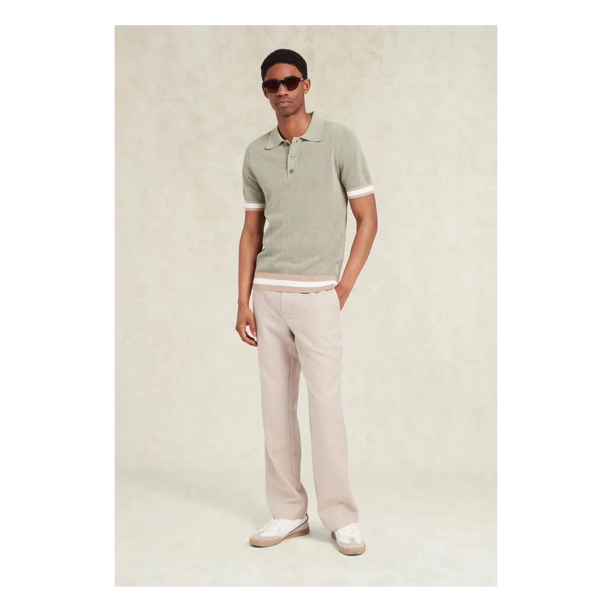 Ché Studios - Quinn Cotton Polo T-shirt | Beige - Green