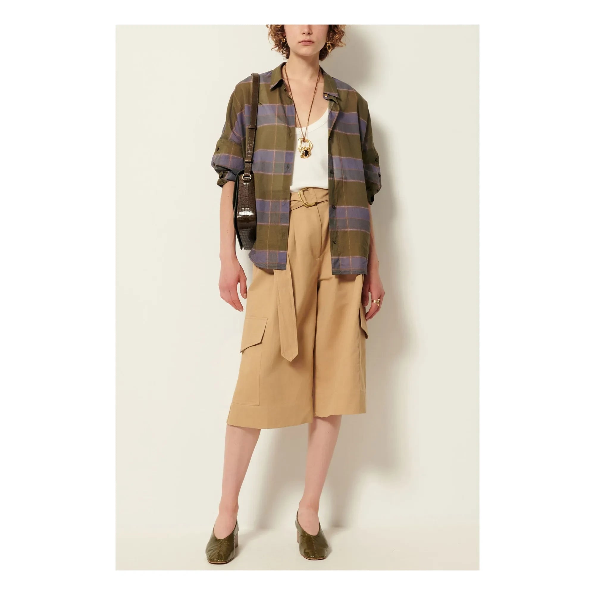Sessùn - Valea Cotton Checkered Shirt | Khaki