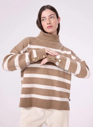 Petit Bateau - Striped Wool Turtleneck Sweater | Beige