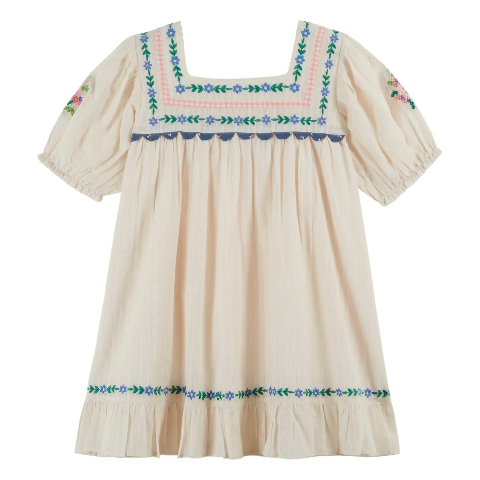 Emile et Ida - Embroidered Ruffled Dress | Cream