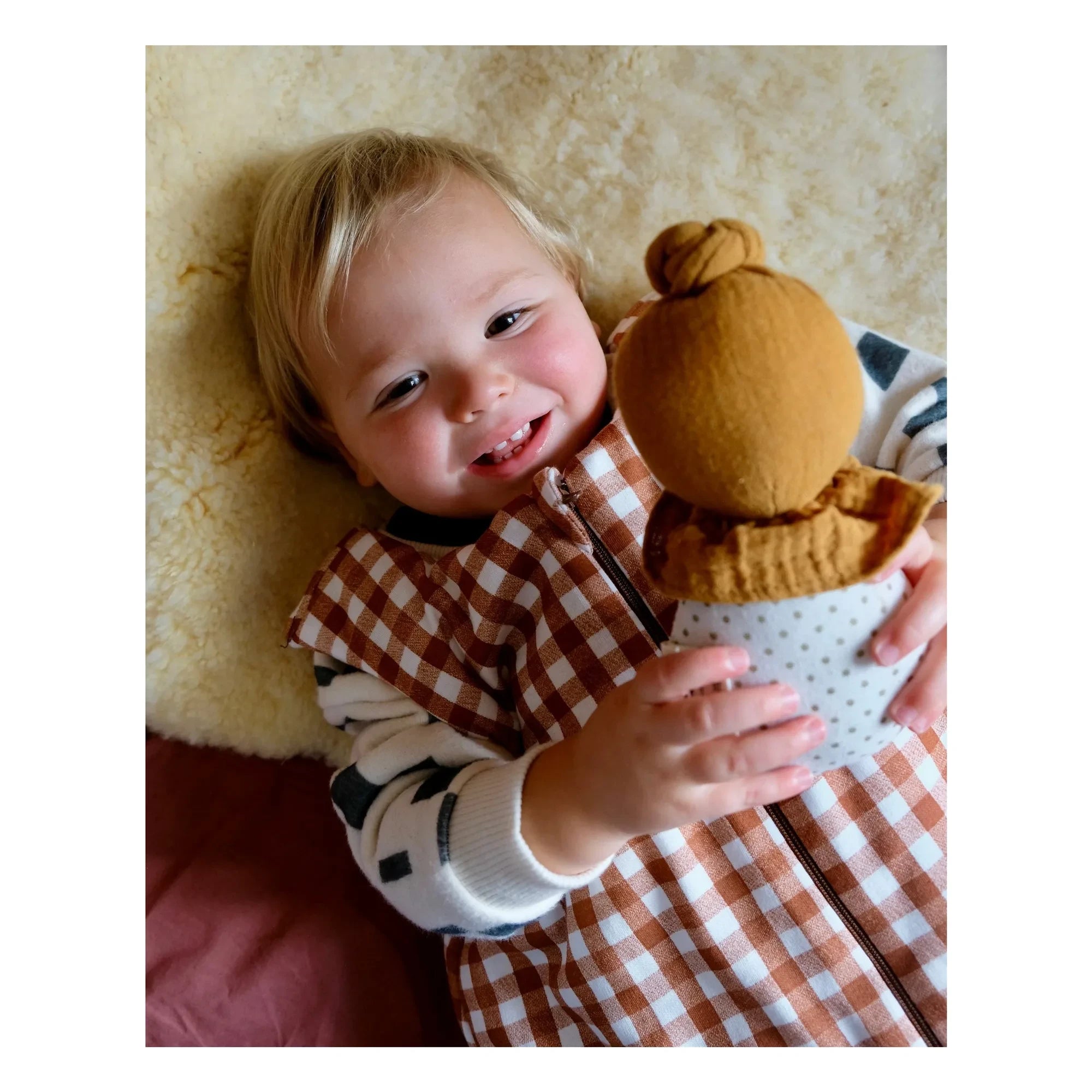 Tante Reine - Vichy organic cotton footed sleeping bag | Caramel