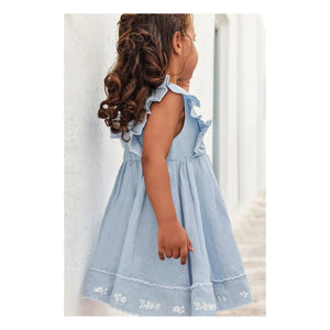 Tartine et Chocolat - Embroidered Festoon Dress | Azure Blue