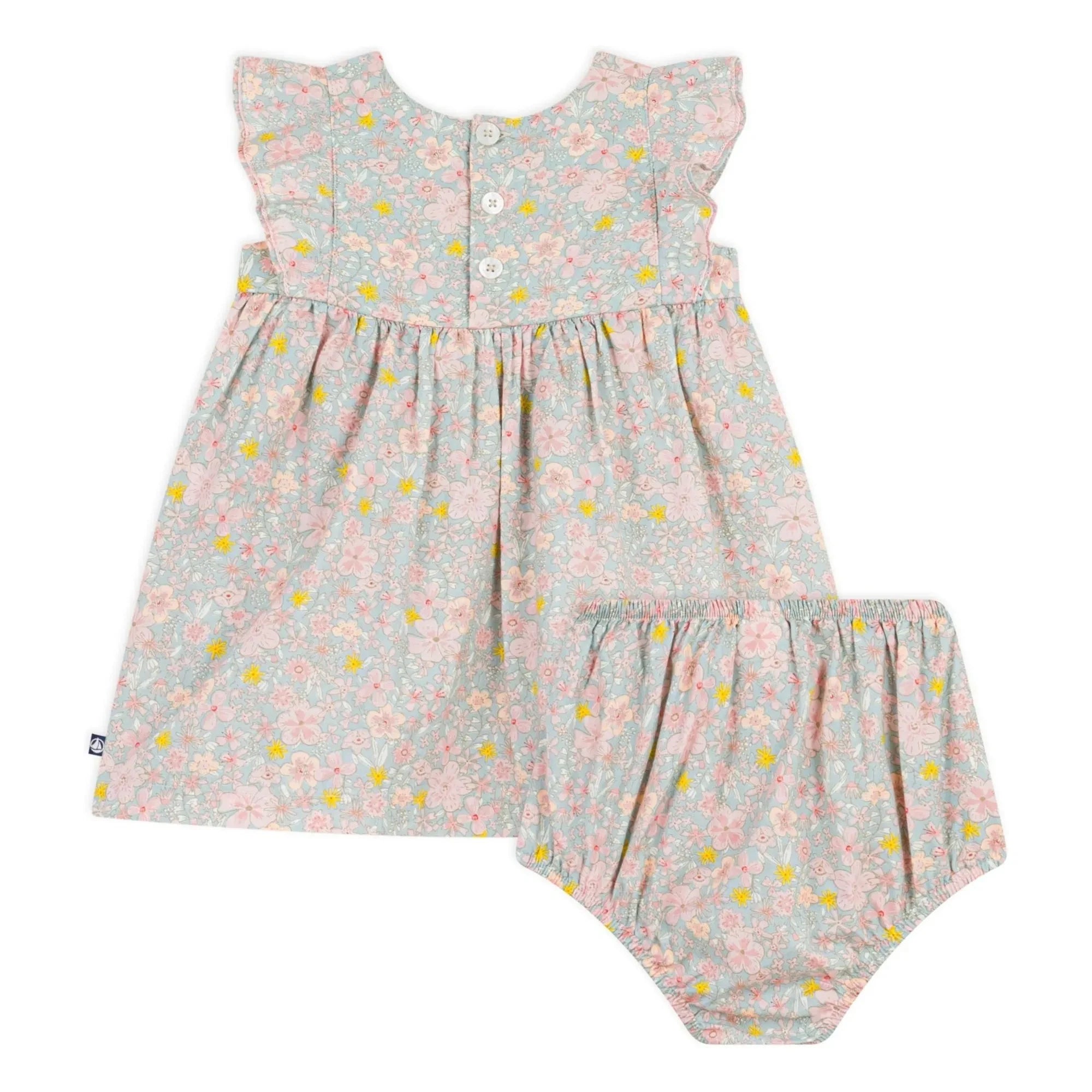 Petit Bateau - Organic cotton floral print dress and bloomer set | Grey Blue