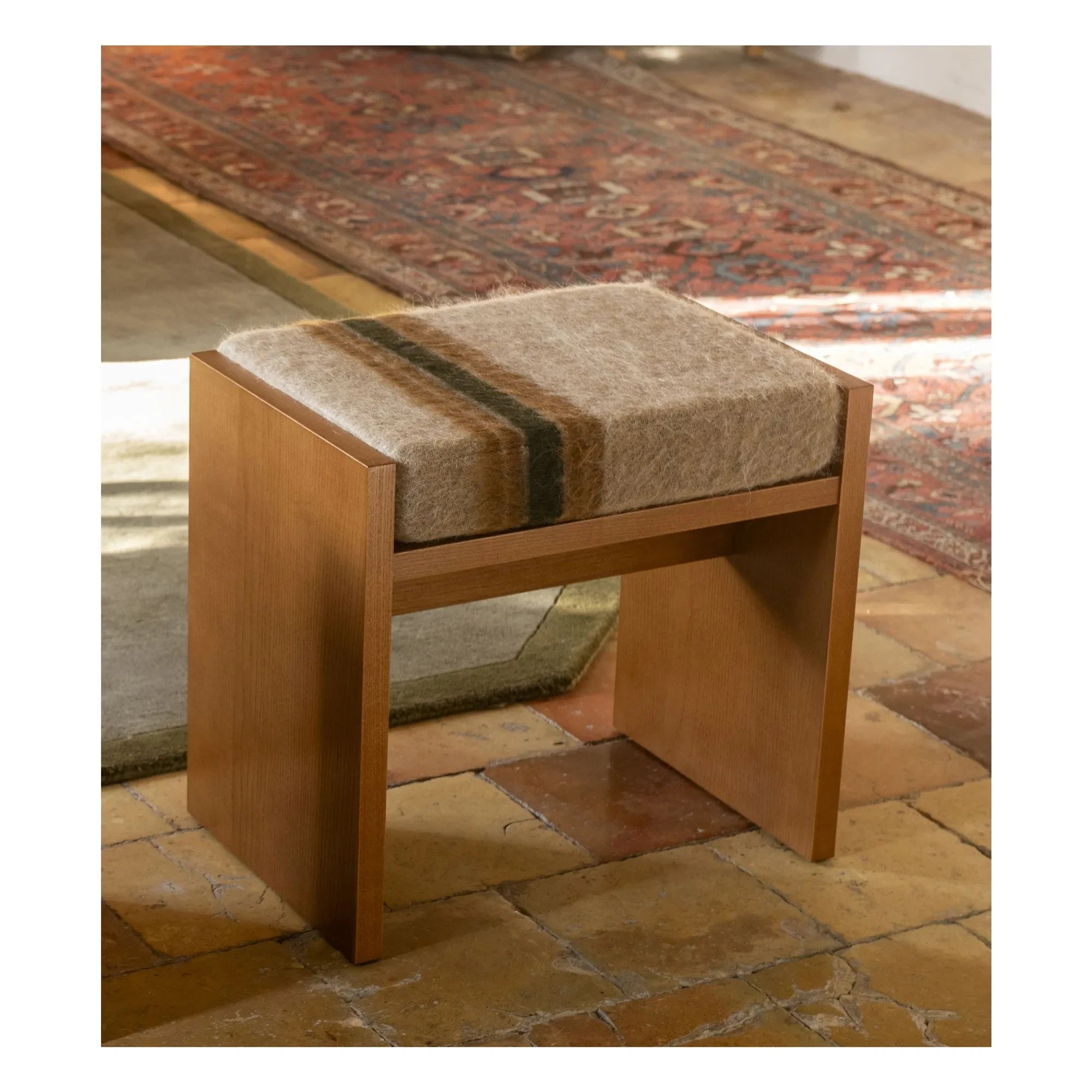 The Socialite Family - Chiesa stool in striped mohair | Brown