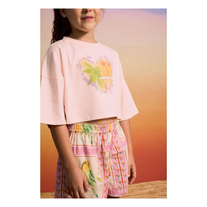 Maison Mangostan - Birds Crop T-shirt | Light Pink