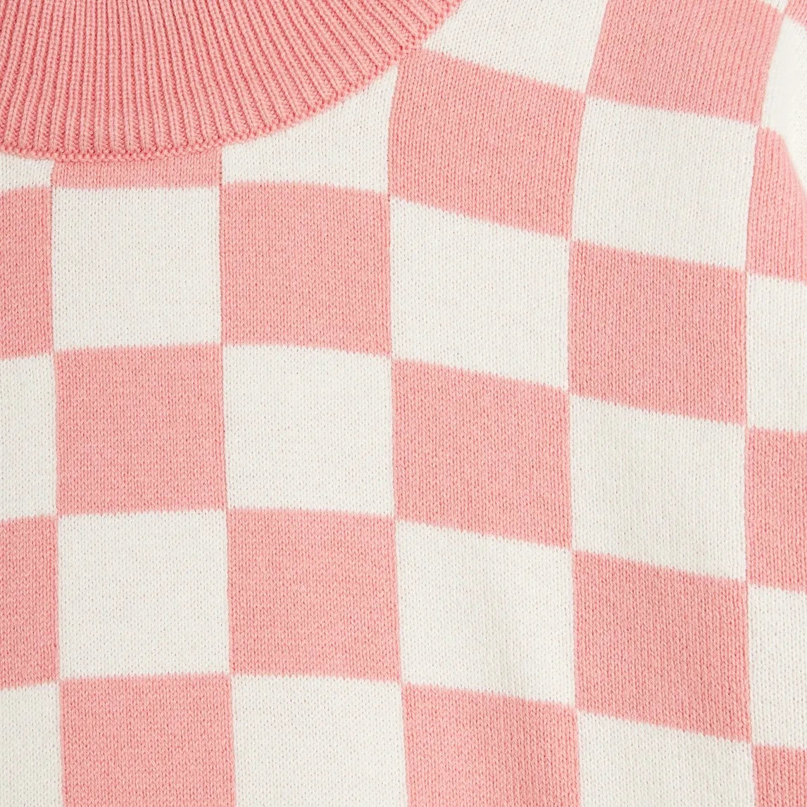 Mini Rodini - Damier organik pamuklu sweatshirt | Pembe