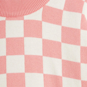 Mini Rodini - Damier organik pamuklu sweatshirt | Pembe