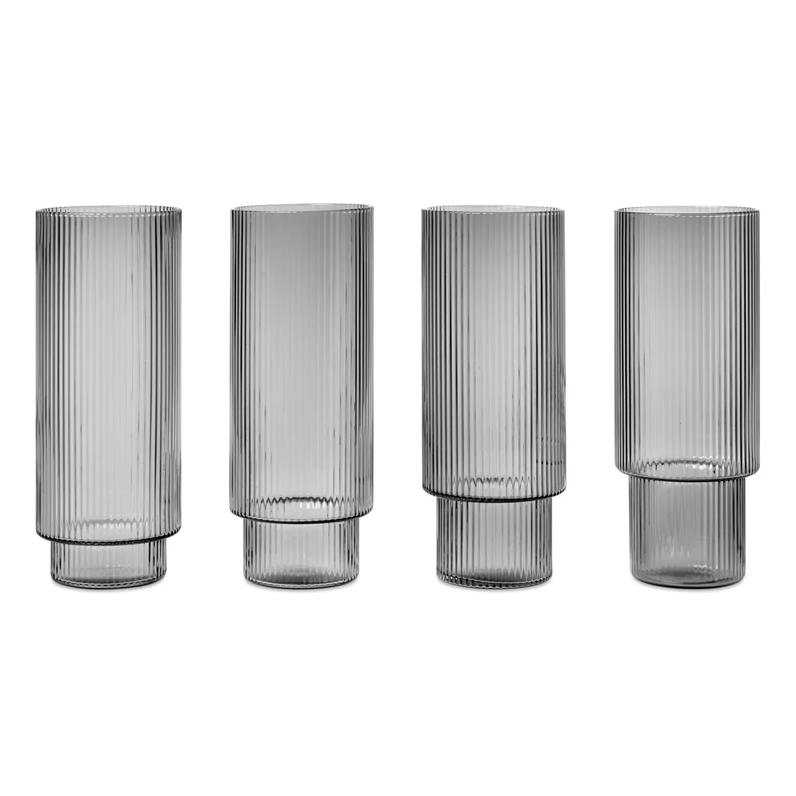Ferm Living - Ripple Tall Glasses - Set of 4 | Gray