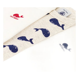 Petit Bateau - 3’lü Uzun Kollu Balina Desenli Organik Pamuklu Body Seti | Beyaz